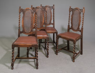 British Oak Barley Twist Set of 4 Dining Chairs