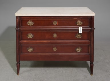 Louis XVI Style White Marble Top 3 Drawer Chest
