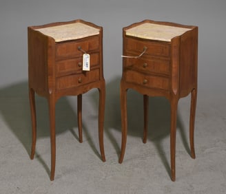 Louis XV Style Pair of Marble Top Nightstands