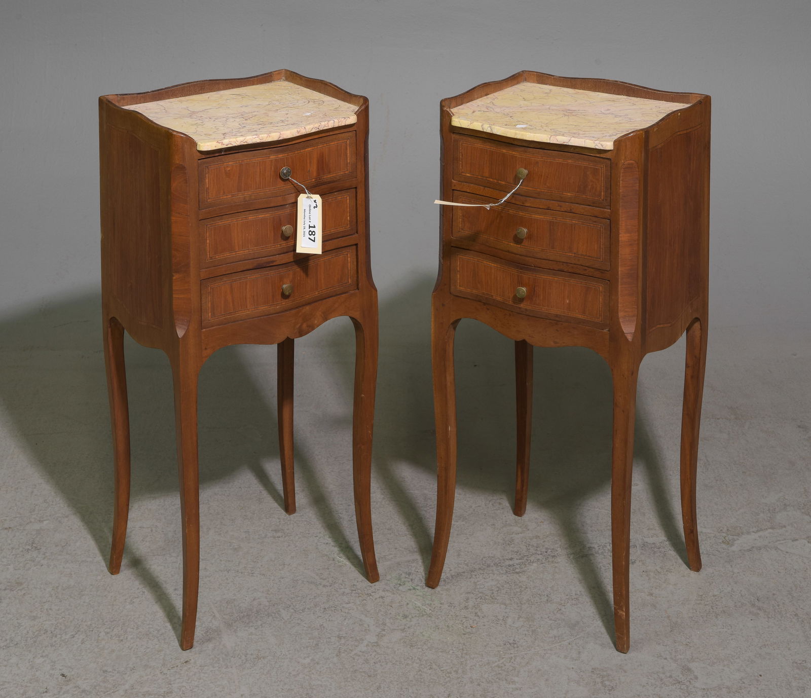 Louis XV Style Pair of Marble Top Nightstands (1 of 4)