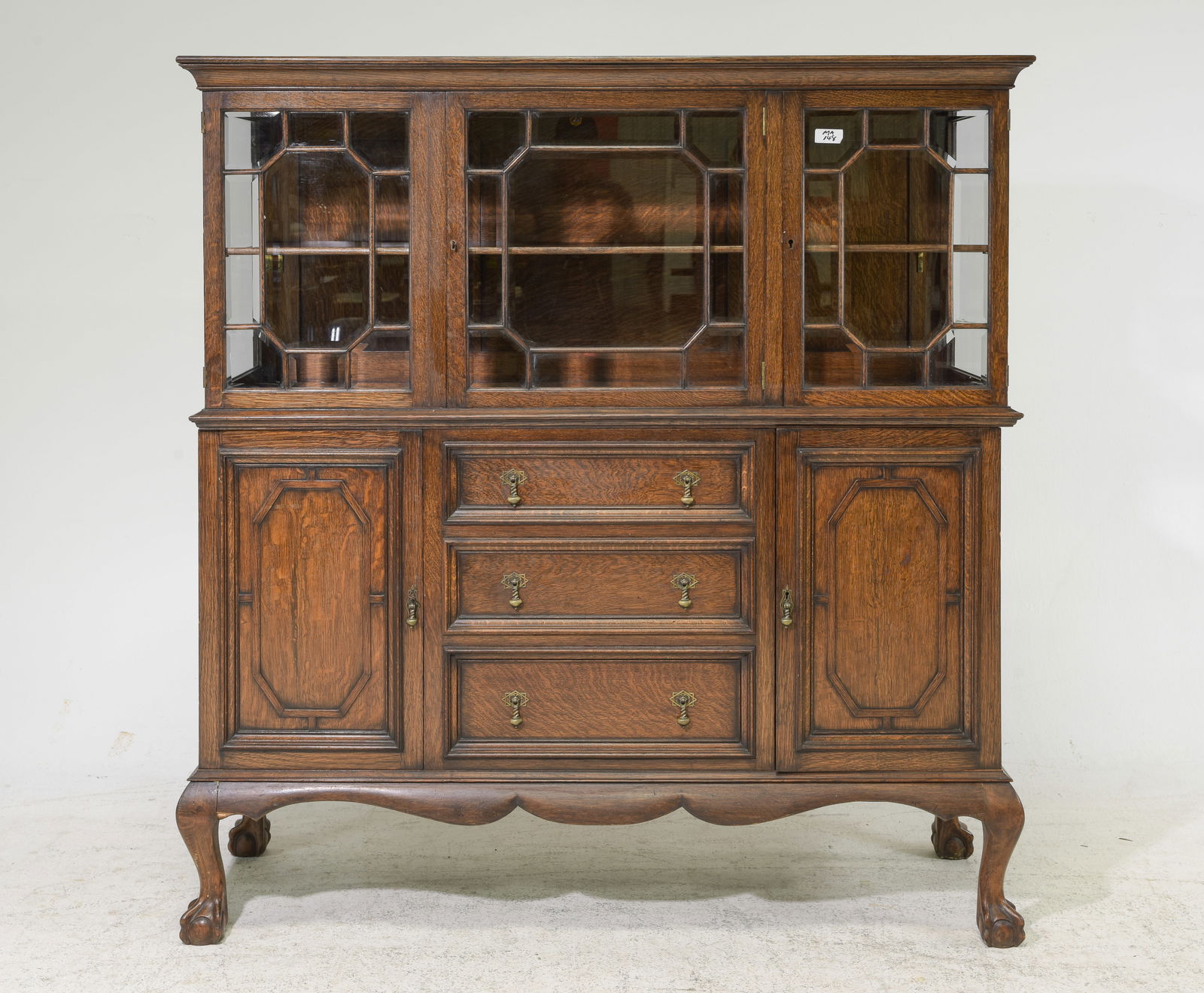 English Oak Ball & Claw Foot Cupboard: English Oak Ball & Claw Foot Cupboard - 63 in tall x 60 x 20.5