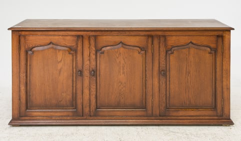 English Oak Low Three Door Sideboard / Credenza