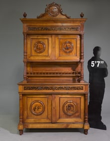Henri II Style Inlaid Walnut Double Buffet #1