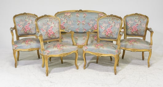 5pc Louis XV Style Gilded Salon Suite
