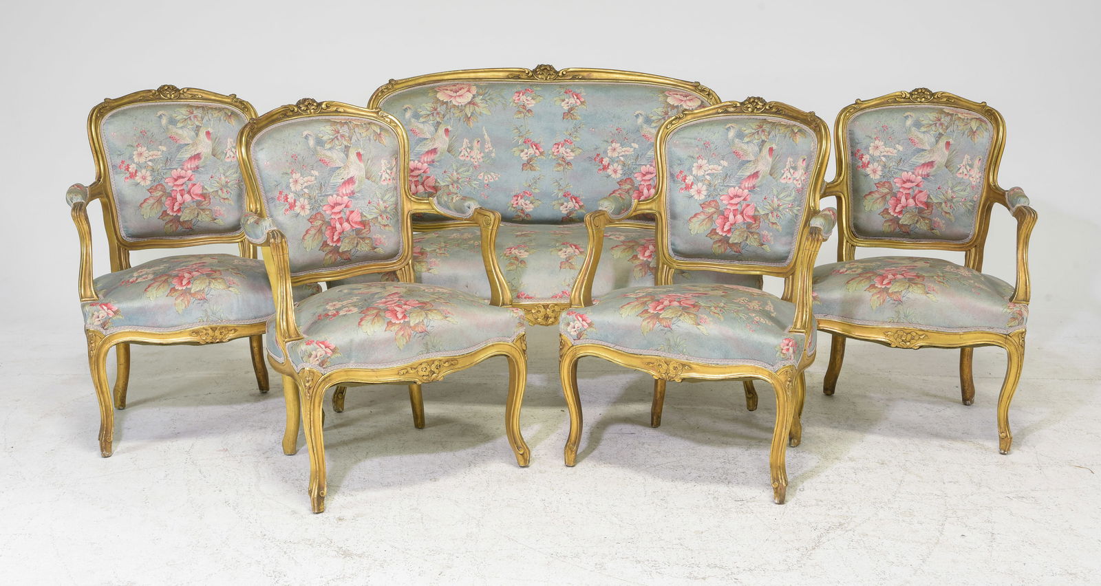5pc Louis XV Style Gilded Salon Suite (1 of 8)