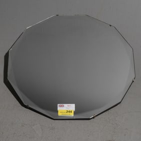 British Unframed Round Beveled Mirror