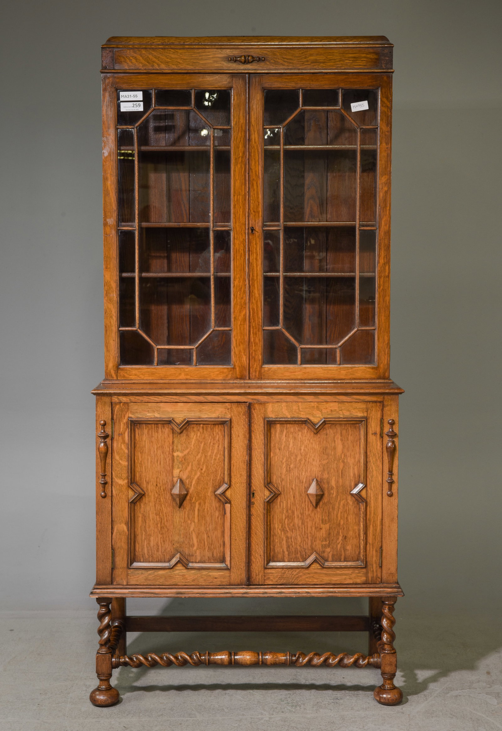 Jacobean Oak Barley Twist Bookcase: Jacobean Oak Barley Twist Bookcase - 78 in tall x 36 x 17