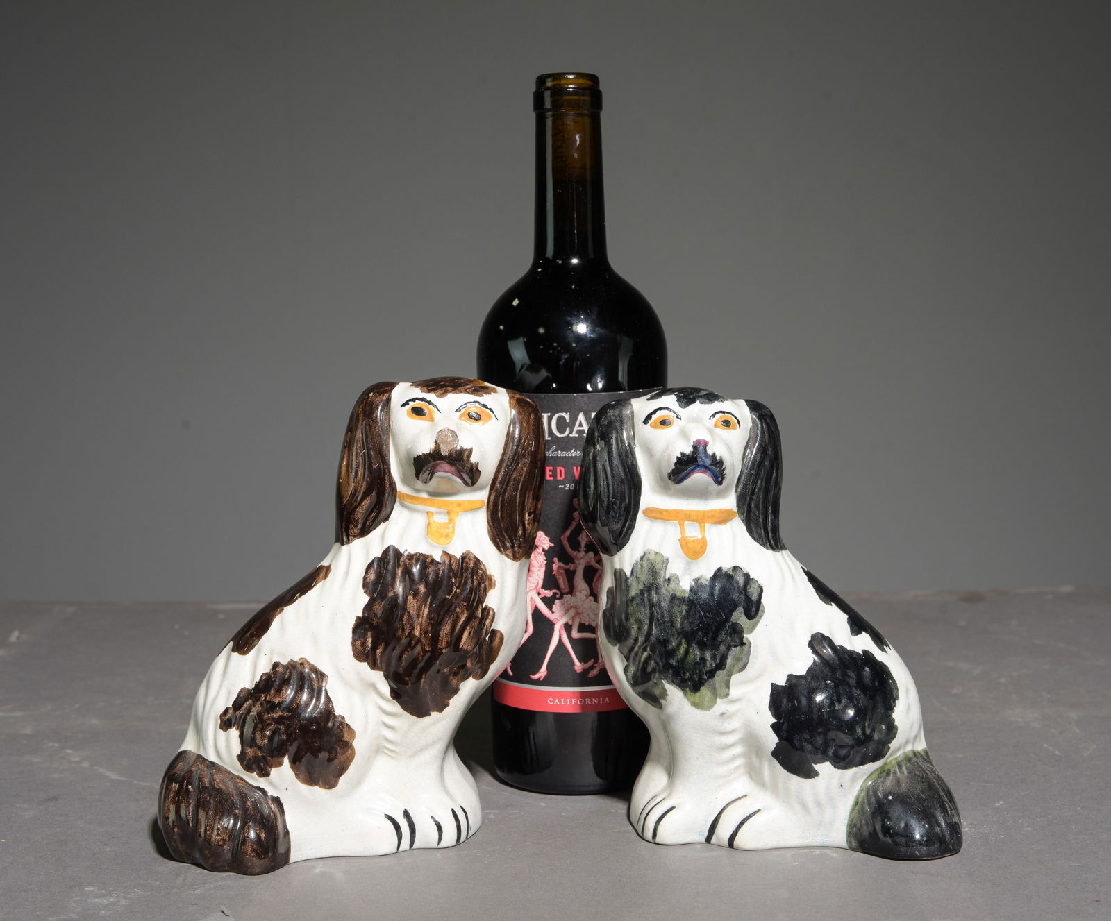 Pair of Staffordshire Petite King Charles Dogs (1 of 5)