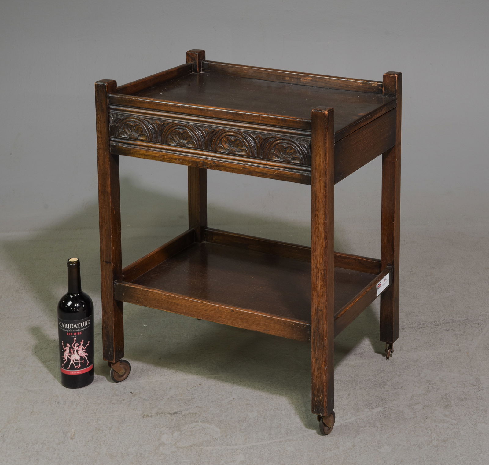 British Oak Two Tier Trolley with Drawer: British Oak Two Tier Trolley with Drawer - 28.5 in tall x 23 x 16