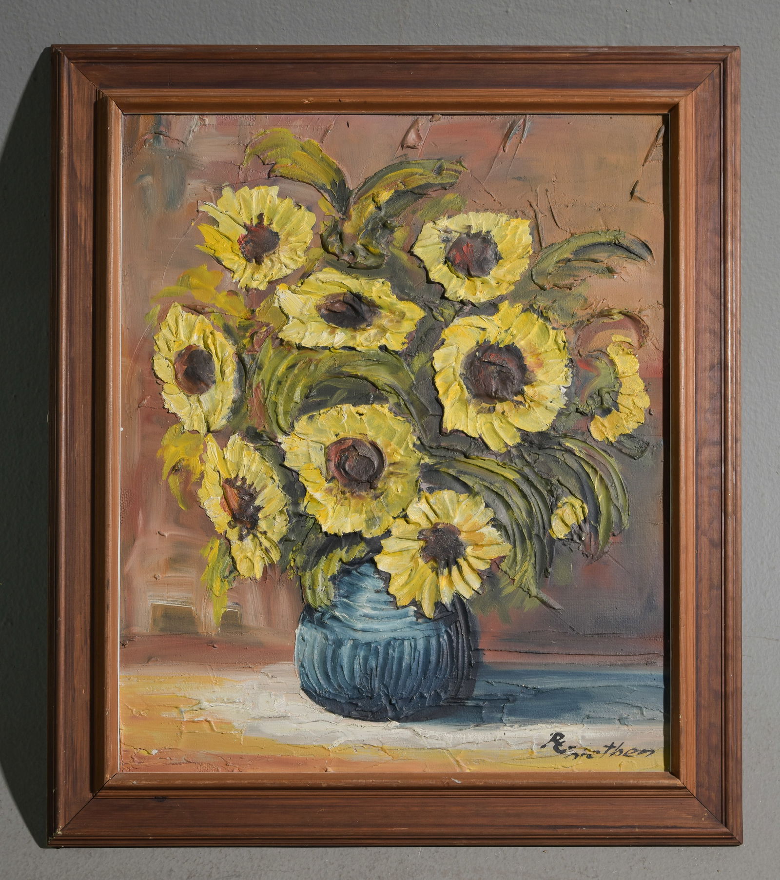 Framed Mixed Media Floral Still Life on Board (1 of 3)