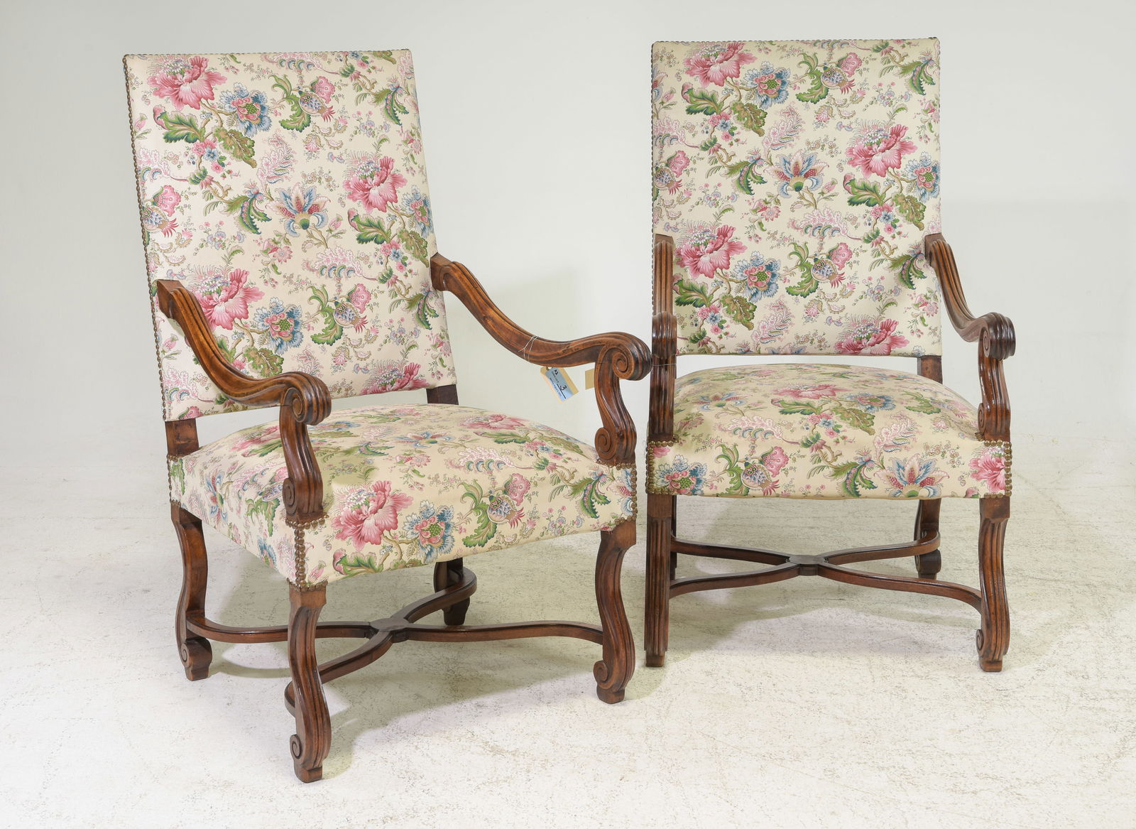 French Pair of Floral Upholstered Fireside Arm Chairs (1 of 5)