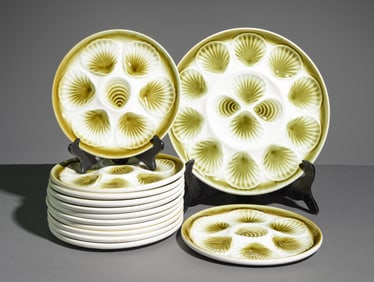 13pc French Green Scallop Plate Set #1