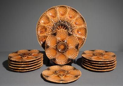 13pc French Brown Scallop Plate Set