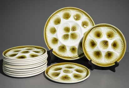 13pc French Green Scallop Plate Set #2