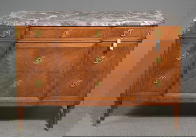 Louis XVI Style Walnut Marble Top Chest