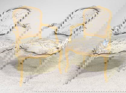 Louis XV Style Pair of Painted Arm Chairs: French Louis XV Style Pair of Painted Arm Chairs - 34 in tall x 24 x 20 each with a seat height of 16 inches