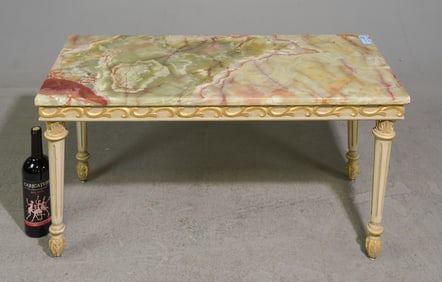 Louis XVI Style Onyx Top Painted Coffee Table