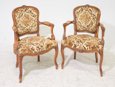 Louis XV Style Pair of Upholstered Arm Chairs