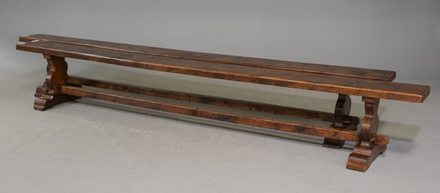 French Monumental Pair of Oak Farmhouse Benches