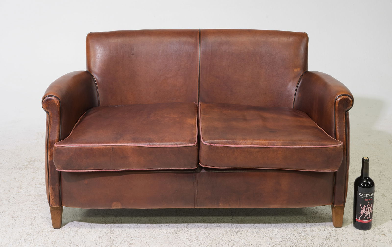 French Brown Leather Petite Loveseat (1 of 6)