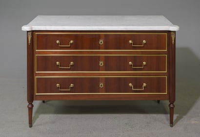 Louis XVI Style White Marble Top Chest #2
