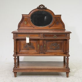 Henri II Style Walnut Mirror Back Server