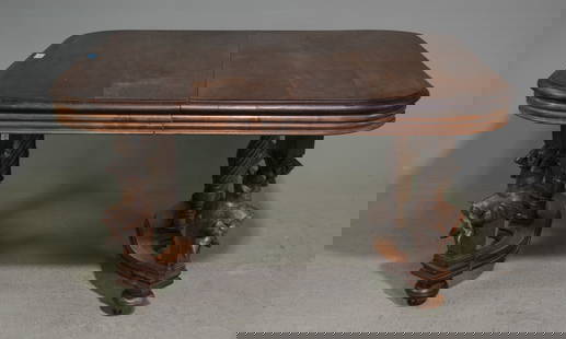 Renaissance Style Walnut Dining / Entry Table: French Renaissance / Henri II Style Walnut Dining / Entry Table with Full Figural Carved Legs - 29 in tall x 50 x 45.5, Floor to under is 25 inches