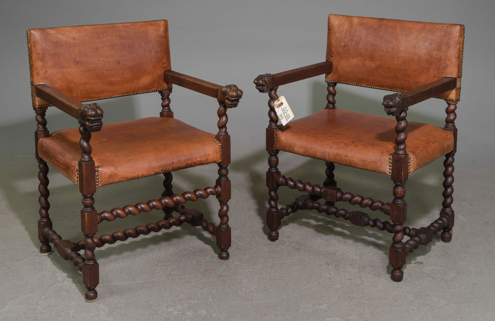 Renaissance Style Pair of Barley Twist Oak Arm Chairs (1 of 6)