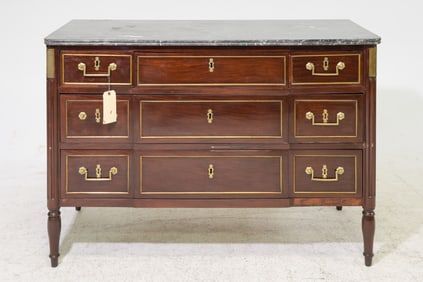 Louis XVI Style Walnut Marble Top Chest