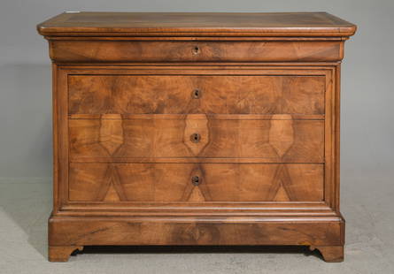 Louis Philippe Style Walnut 4 Drawer Chest: French Louis Philippe Style Walnut 4 Drawer Chest - 39.5 in tall x 51.5 x 22