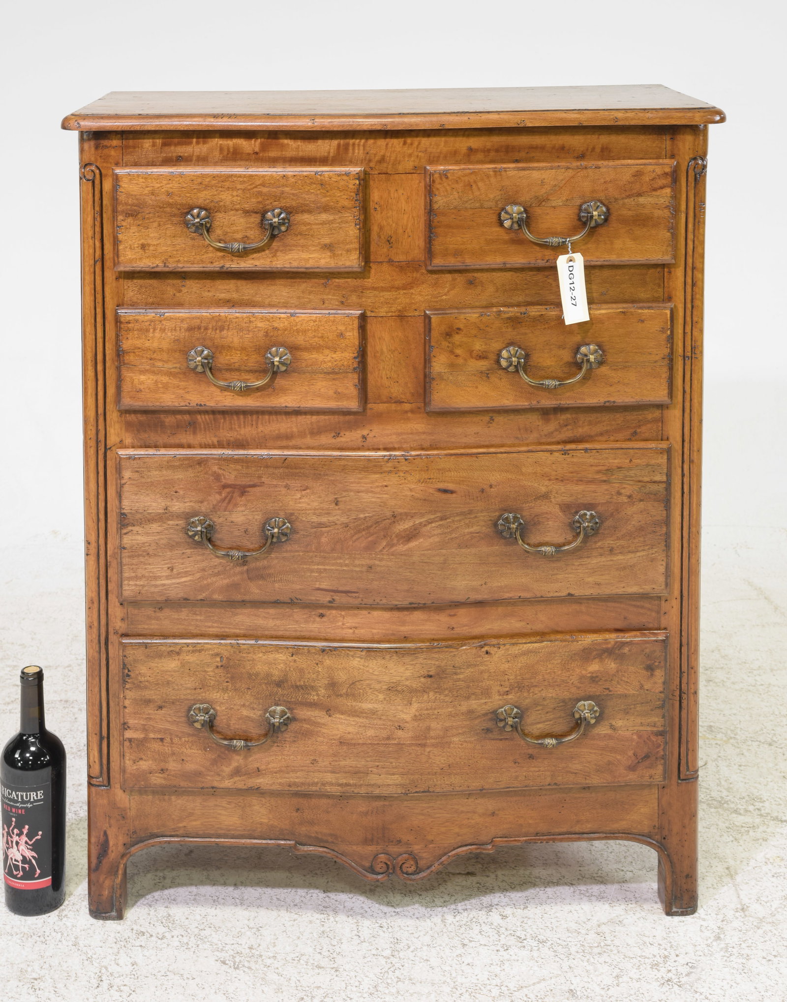 Louis XV Style Six Drawer Walnut Chest: French Louis XV Style Six Drawer Walnut Chest - 40 in tall x 31 x 15.5