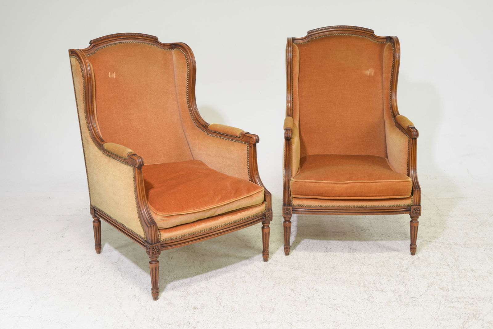 Louis XVI Style Pair of Wing Back Arm Chairs (1 of 3)