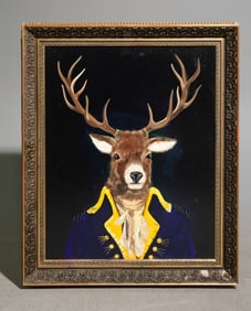 Gold Framed Oil on Board Debonair Stag