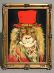 Gold Framed Oil on Board Dapper Lion