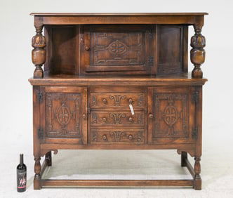 British Carved Oak Court Cupboard c.1930's