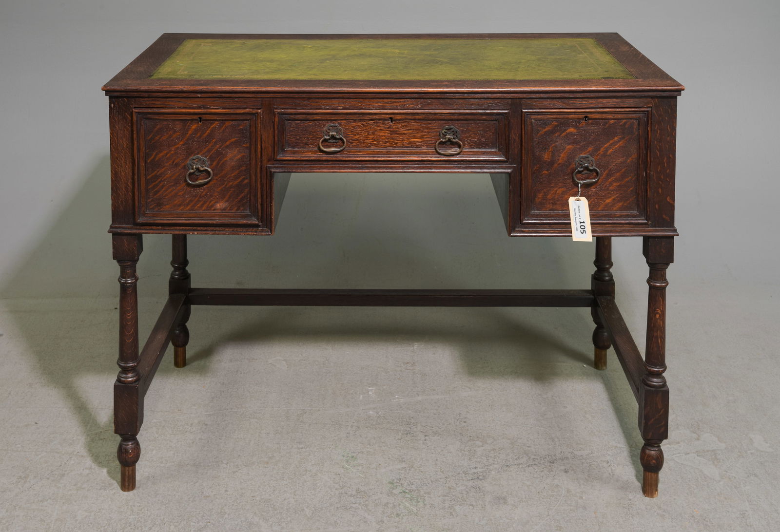 British Oak Green Leather Top Desk / Writing Table (1 of 5)