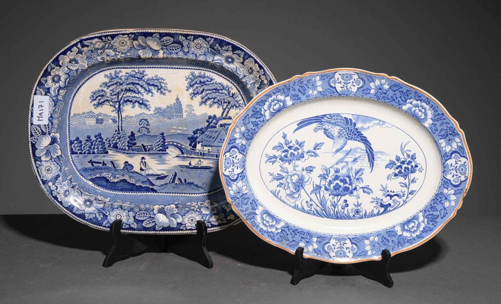 Two English Blue & White Platters: Two English Blue & White Platters - 1.5 in tall x 17.5 x 14 and 1 in tall x 16 x 12.5