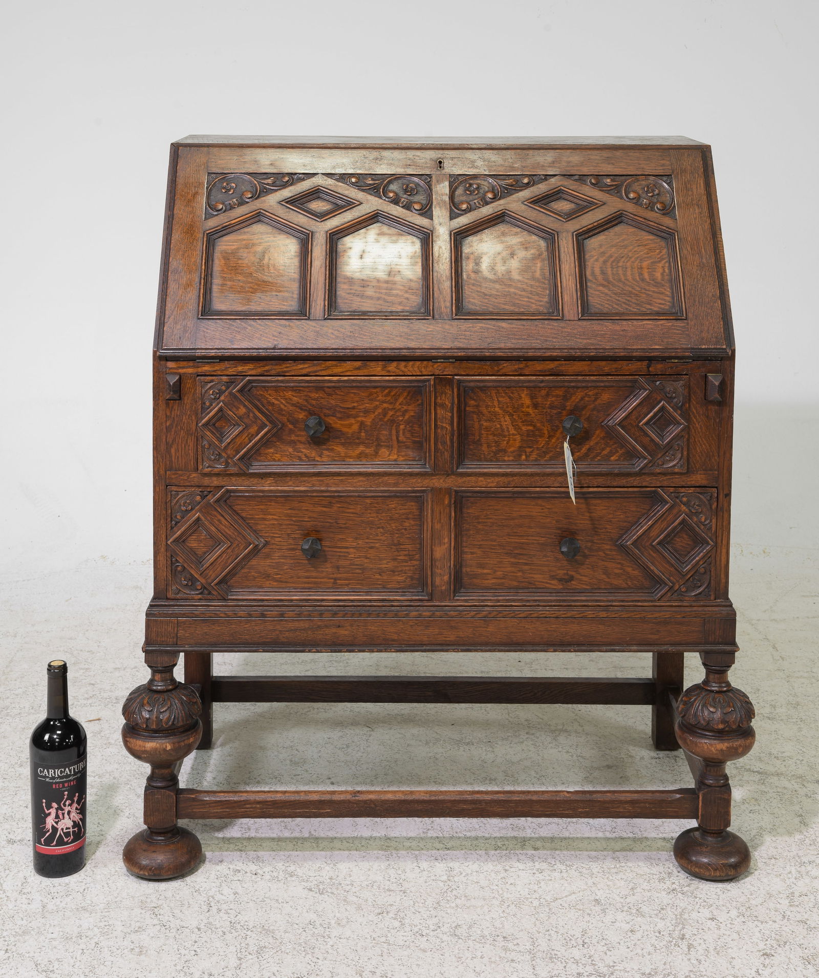 Jacobean Oak Drop Front Desk / Bureau (1 of 6)