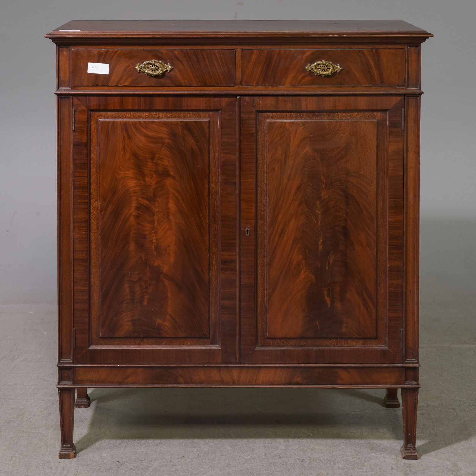 English Mahogany Two Door Hall Cabinet: English Mahogany Two Door Hall / Occasional Cabinet with Drawers - 41.5 in tall x 36.5 x 14