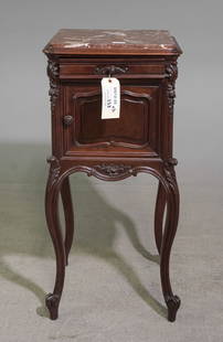 Louis XV Style Inset Marble Top Nightstand #1: French Louis XV Style Inset Marble Top Nightstand / Pot Cupboard - 35.25 in tall x 16.25 x 15.25