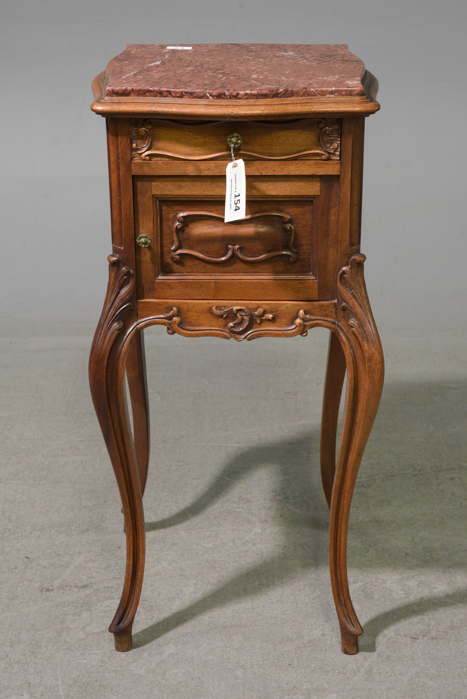 Louis XV Style Inset Marble Top Nightstand #2: French Louis XV Style Inset Red Marble Top Nightstand / Pot Cupboard - 34 in tall x 15 x 15