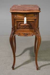 Louis XV Style Inset Marble Top Nightstand #2: French Louis XV Style Inset Red Marble Top Nightstand / Pot Cupboard - 34 in tall x 15 x 15