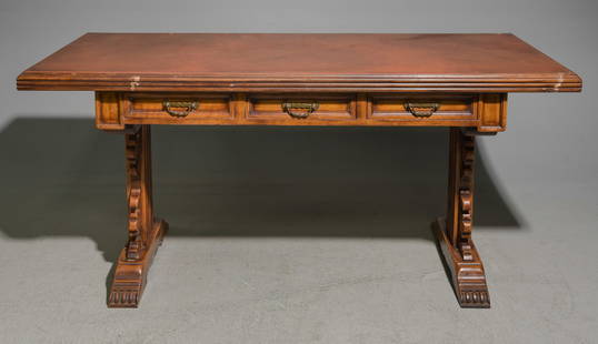 Spanish Renaissance Style Walnut Library Table: Spanish Renaissance Style Walnut Library / Writing Table - 30 in tall x 63 x 26