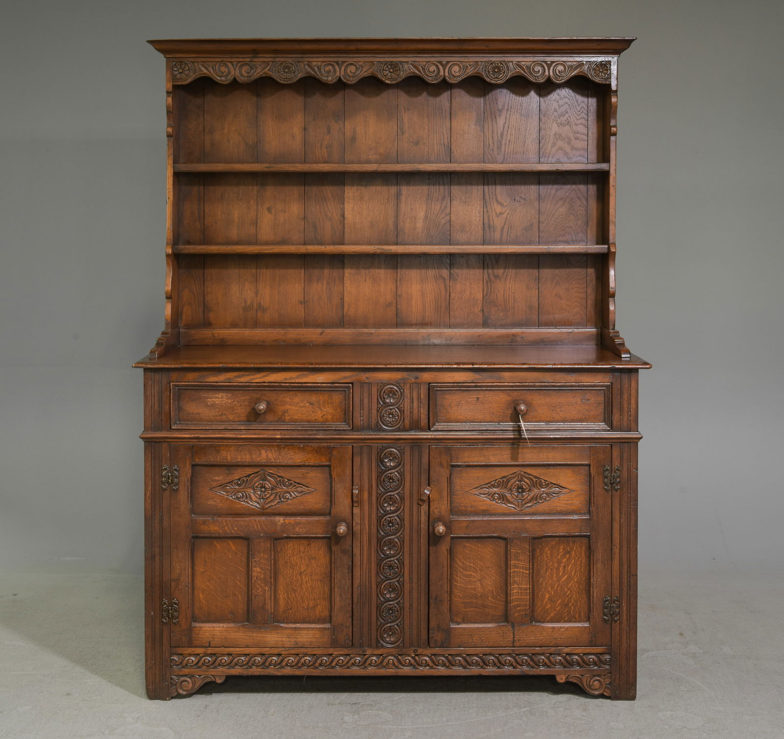 British Oak Plate Rack Dresser: British Oak Plate Rack Dresser - 71 in tall x 54 x 19.5