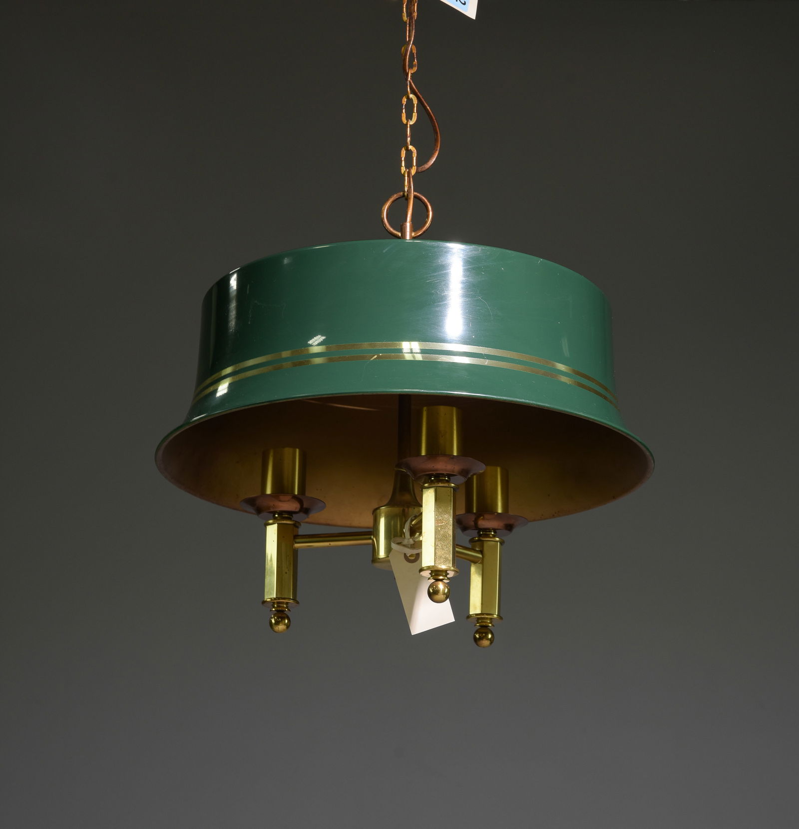 Danish Brass Finished Three Light Chandelier (1 of 3)