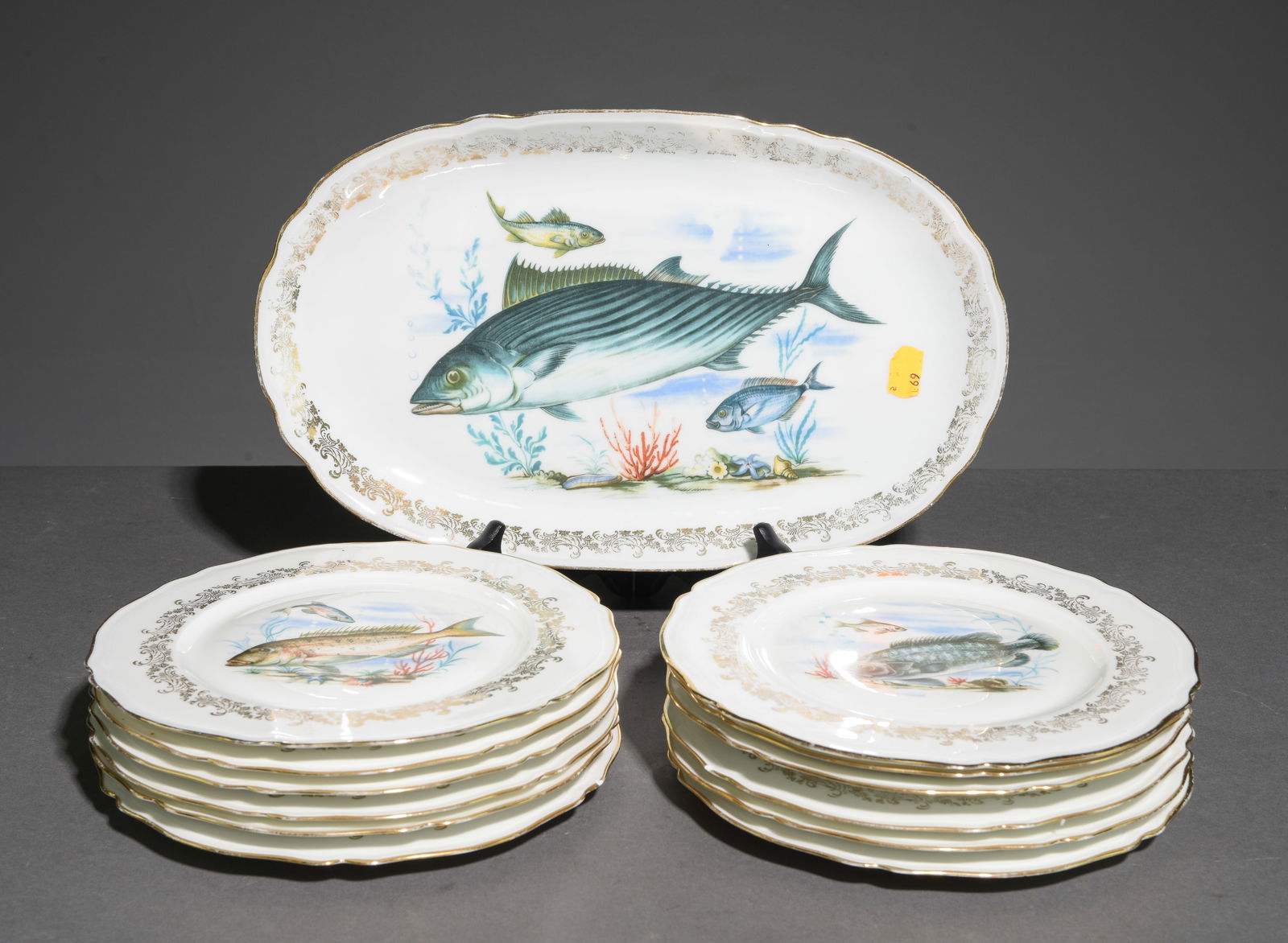 13pc French Fish Plate Set - Platter & 12 Plates (1 of 6)