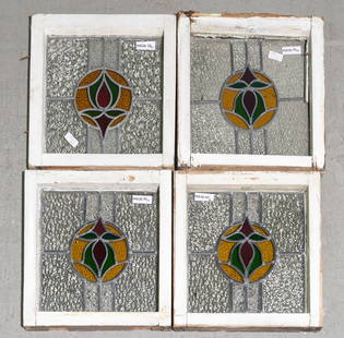 Four English Framed Stained Glass Windows: Four English Framed Stained Leaded Glass Windows - 20 in tall x 20 x 2 each