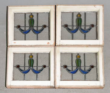 Four English Framed Stained Glass Windows: Four English Framed Stained Glass Windows - 15.75 in tall x 17.5 x 12