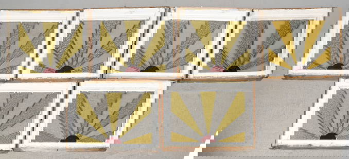 Six English Framed Stained Glass "Burst" Windows: Six English Framed Stained Leaded Glass "Burst" Windows - 16 in tall x 22.5 x 2