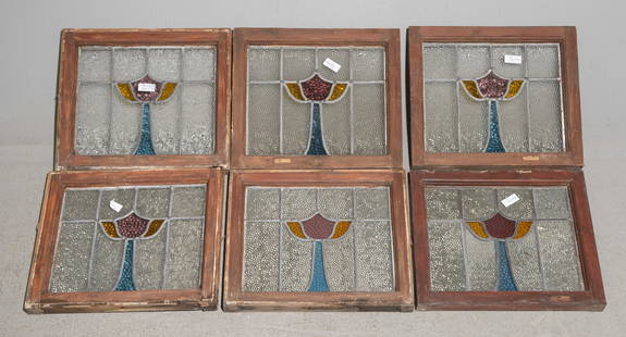 Six English Framed Stained Glass Windows: Six English Framed Stained Glass Windows - 18 in tall x 20.5 x 2